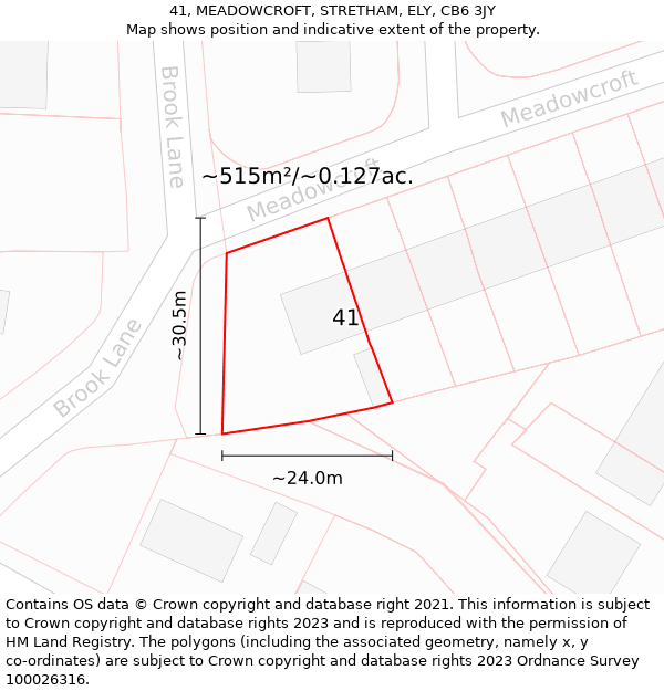 41, MEADOWCROFT, STRETHAM, ELY, CB6 3JY: Plot and title map