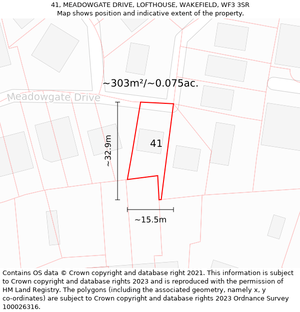 41, MEADOWGATE DRIVE, LOFTHOUSE, WAKEFIELD, WF3 3SR: Plot and title map