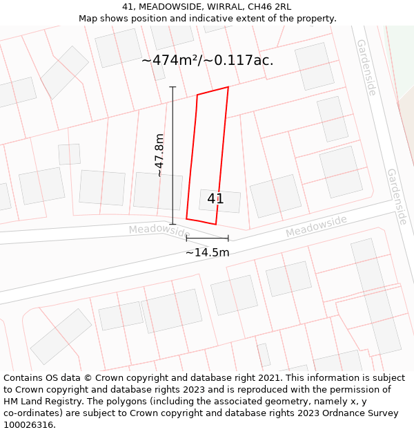 41, MEADOWSIDE, WIRRAL, CH46 2RL: Plot and title map