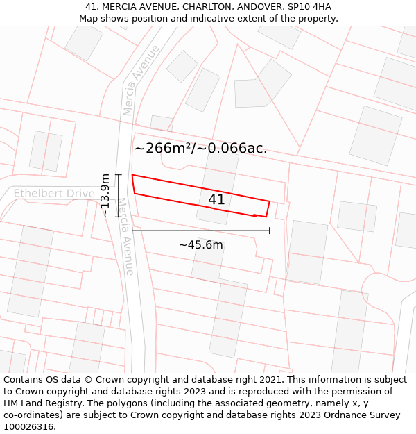 41, MERCIA AVENUE, CHARLTON, ANDOVER, SP10 4HA: Plot and title map