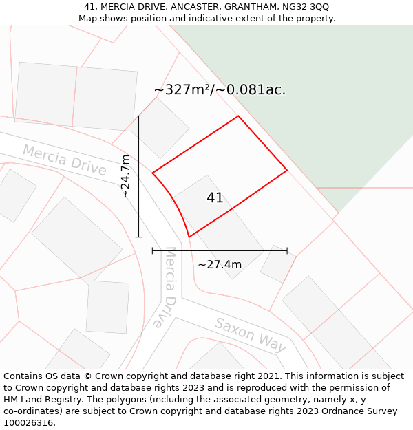 41, MERCIA DRIVE, ANCASTER, GRANTHAM, NG32 3QQ: Plot and title map