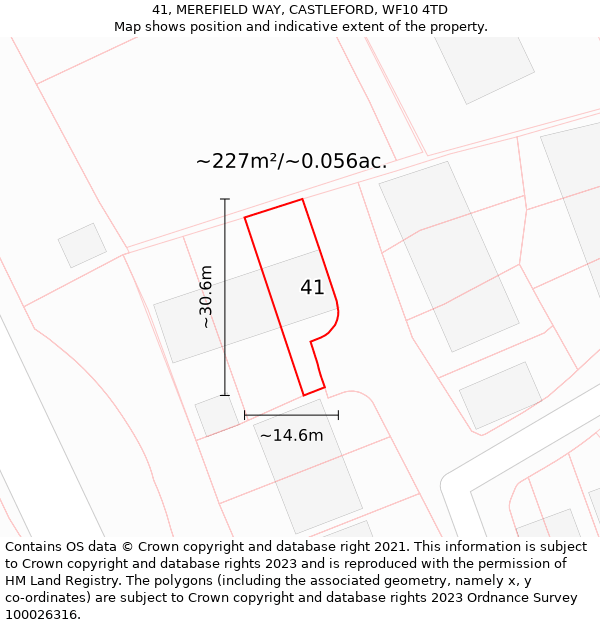 41, MEREFIELD WAY, CASTLEFORD, WF10 4TD: Plot and title map