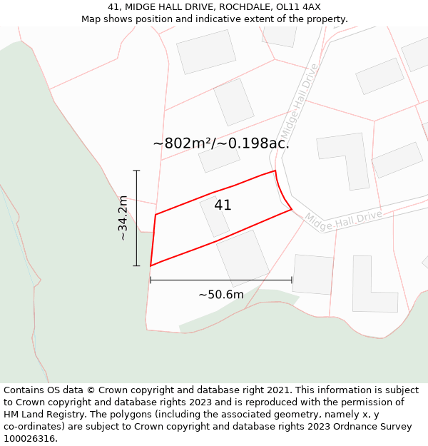 41, MIDGE HALL DRIVE, ROCHDALE, OL11 4AX: Plot and title map