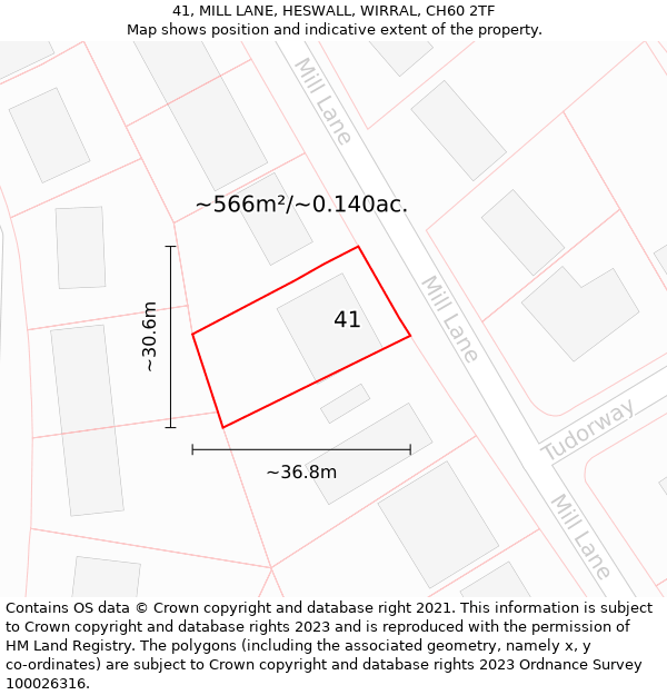 41, MILL LANE, HESWALL, WIRRAL, CH60 2TF: Plot and title map