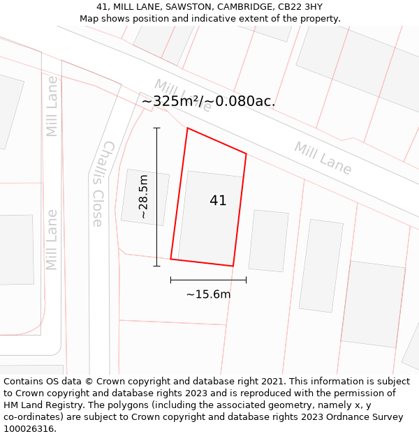 41, MILL LANE, SAWSTON, CAMBRIDGE, CB22 3HY: Plot and title map