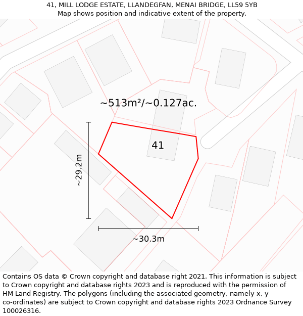 41, MILL LODGE ESTATE, LLANDEGFAN, MENAI BRIDGE, LL59 5YB: Plot and title map