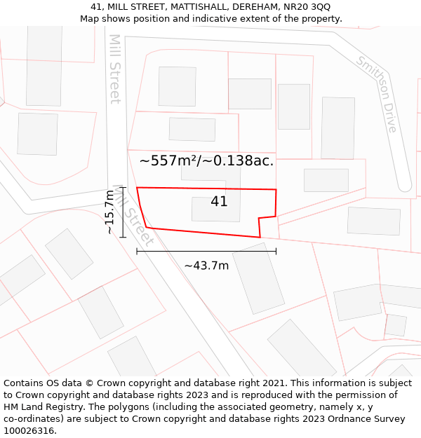 41, MILL STREET, MATTISHALL, DEREHAM, NR20 3QQ: Plot and title map