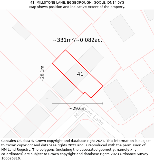 41, MILLSTONE LANE, EGGBOROUGH, GOOLE, DN14 0YG: Plot and title map