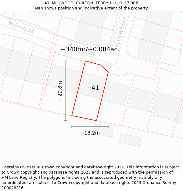 41, MILLWOOD, CHILTON, FERRYHILL, DL17 0RR: Plot and title map