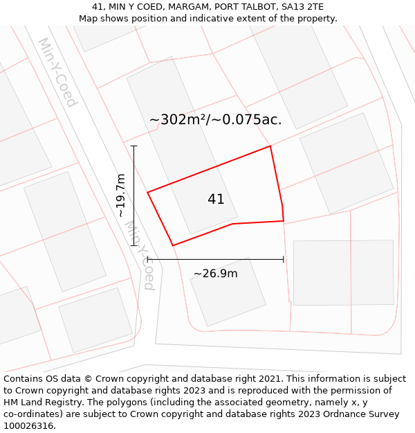 41, MIN Y COED, MARGAM, PORT TALBOT, SA13 2TE: Plot and title map