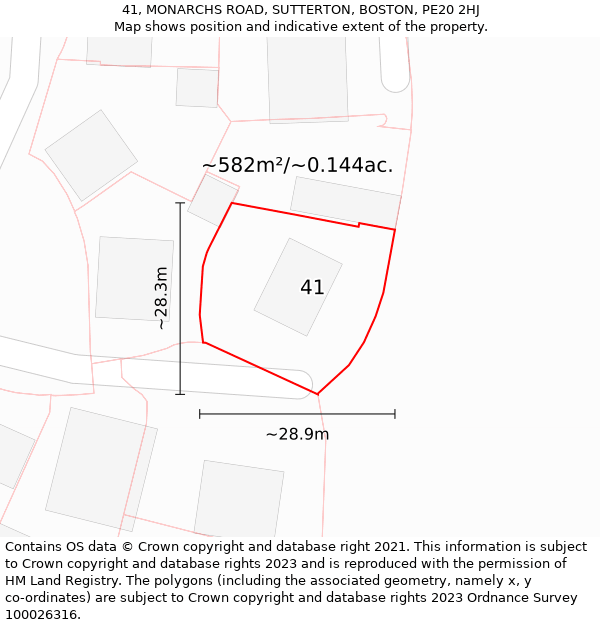 41, MONARCHS ROAD, SUTTERTON, BOSTON, PE20 2HJ: Plot and title map