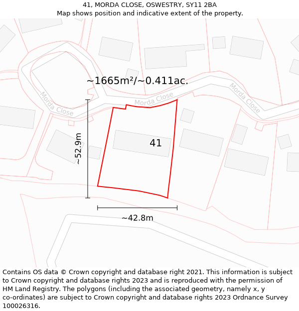 41, MORDA CLOSE, OSWESTRY, SY11 2BA: Plot and title map