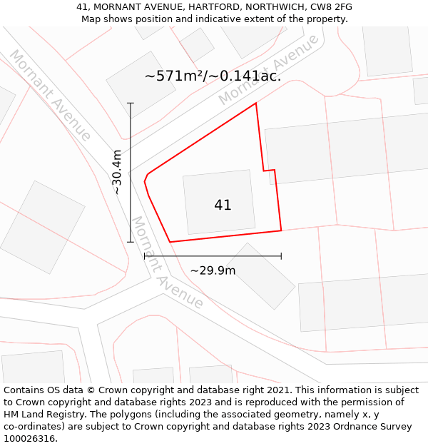 41, MORNANT AVENUE, HARTFORD, NORTHWICH, CW8 2FG: Plot and title map