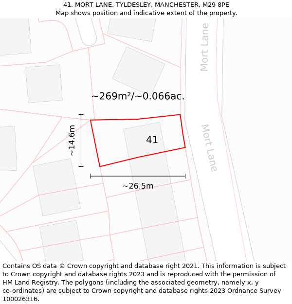 41, MORT LANE, TYLDESLEY, MANCHESTER, M29 8PE: Plot and title map