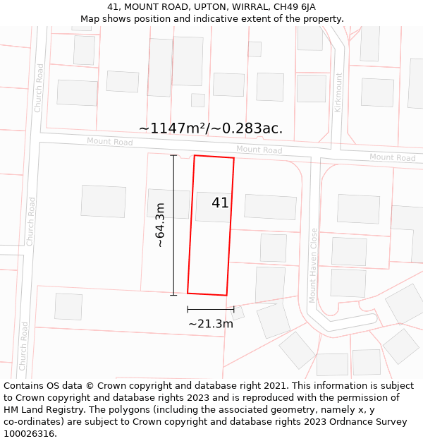 41, MOUNT ROAD, UPTON, WIRRAL, CH49 6JA: Plot and title map