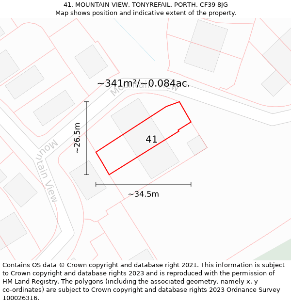 41, MOUNTAIN VIEW, TONYREFAIL, PORTH, CF39 8JG: Plot and title map