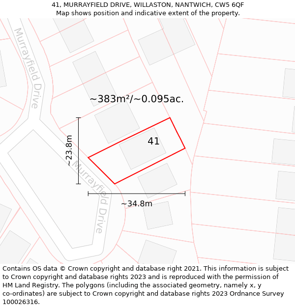 41, MURRAYFIELD DRIVE, WILLASTON, NANTWICH, CW5 6QF: Plot and title map