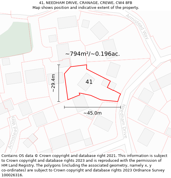 41, NEEDHAM DRIVE, CRANAGE, CREWE, CW4 8FB: Plot and title map