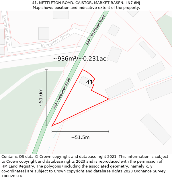 41, NETTLETON ROAD, CAISTOR, MARKET RASEN, LN7 6NJ: Plot and title map