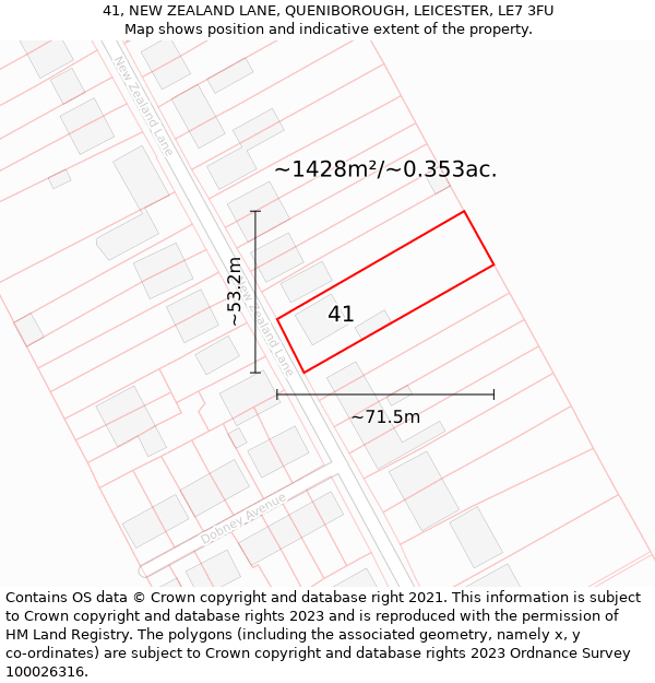 41, NEW ZEALAND LANE, QUENIBOROUGH, LEICESTER, LE7 3FU: Plot and title map