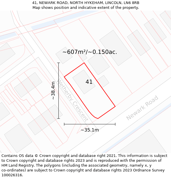 41, NEWARK ROAD, NORTH HYKEHAM, LINCOLN, LN6 8RB: Plot and title map