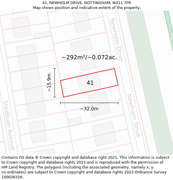 41, NEWHOLM DRIVE, NOTTINGHAM, NG11 7FR: Plot and title map