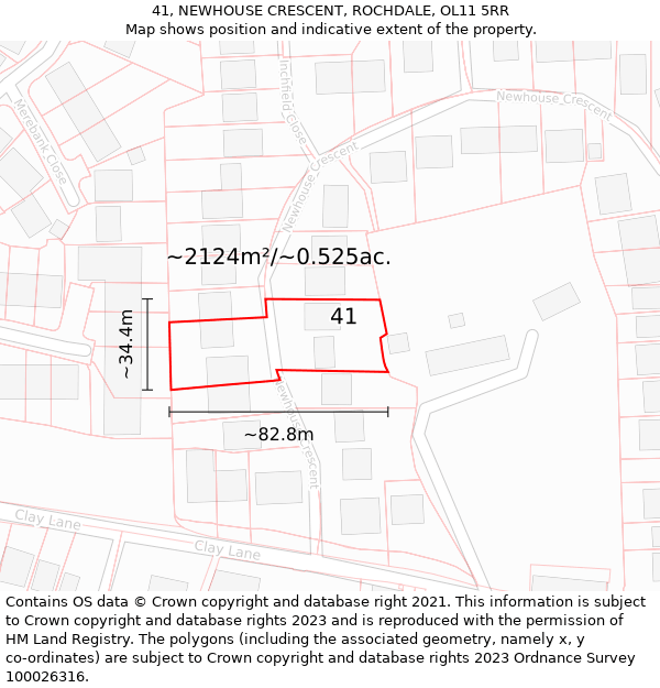 41, NEWHOUSE CRESCENT, ROCHDALE, OL11 5RR: Plot and title map