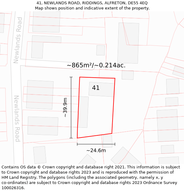 41, NEWLANDS ROAD, RIDDINGS, ALFRETON, DE55 4EQ: Plot and title map