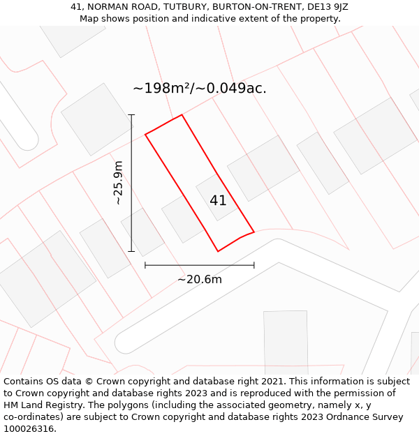 41, NORMAN ROAD, TUTBURY, BURTON-ON-TRENT, DE13 9JZ: Plot and title map