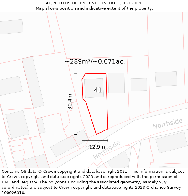 41, NORTHSIDE, PATRINGTON, HULL, HU12 0PB: Plot and title map