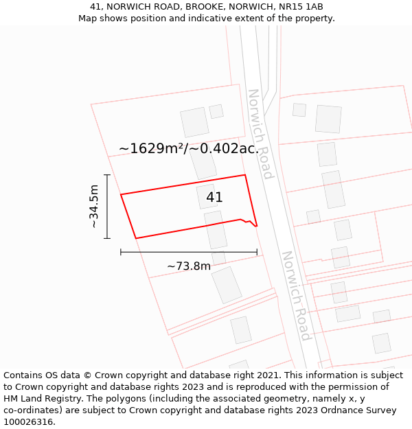 41, NORWICH ROAD, BROOKE, NORWICH, NR15 1AB: Plot and title map