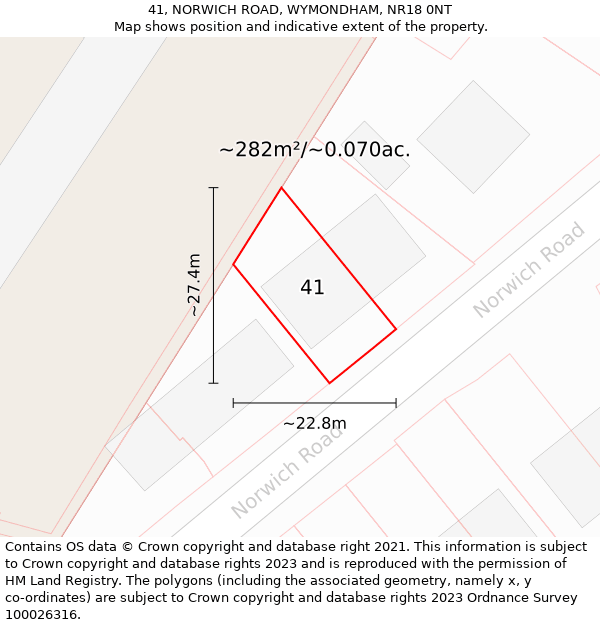41, NORWICH ROAD, WYMONDHAM, NR18 0NT: Plot and title map