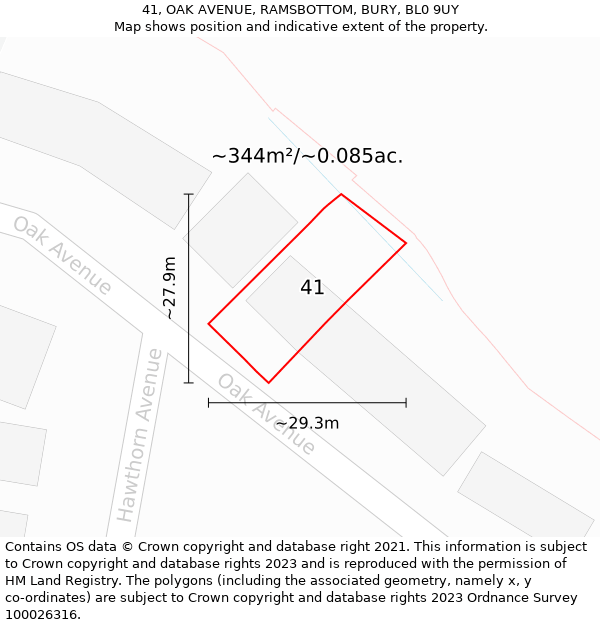 41, OAK AVENUE, RAMSBOTTOM, BURY, BL0 9UY: Plot and title map