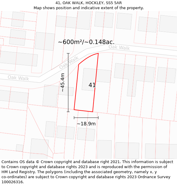 41, OAK WALK, HOCKLEY, SS5 5AR: Plot and title map