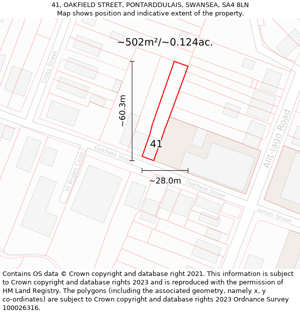 41, OAKFIELD STREET, PONTARDDULAIS, SWANSEA, SA4 8LN: Plot and title map