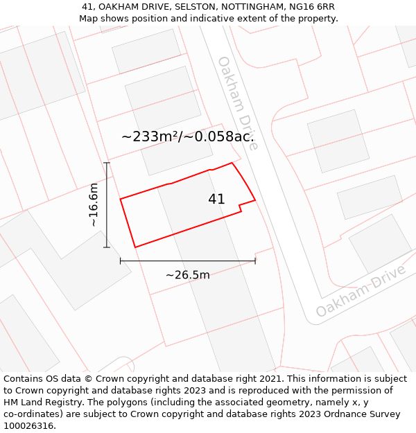 41, OAKHAM DRIVE, SELSTON, NOTTINGHAM, NG16 6RR: Plot and title map