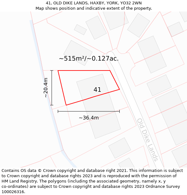41, OLD DIKE LANDS, HAXBY, YORK, YO32 2WN: Plot and title map