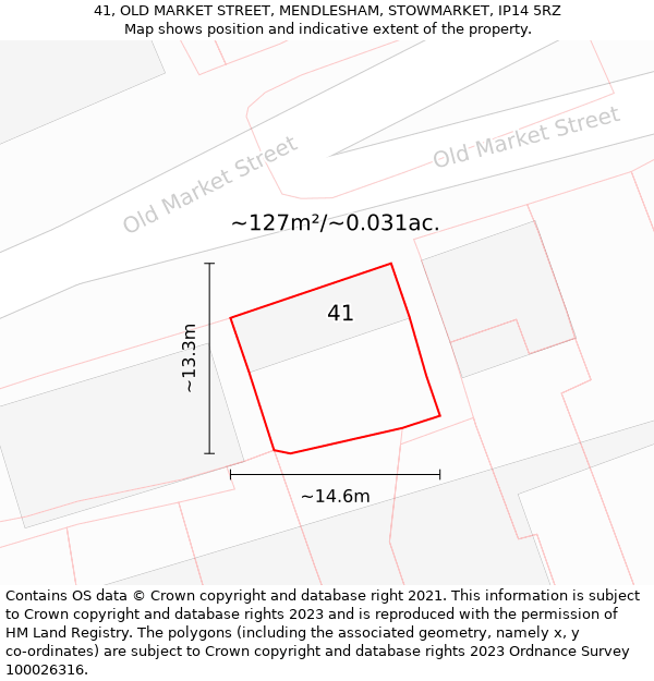 41, OLD MARKET STREET, MENDLESHAM, STOWMARKET, IP14 5RZ: Plot and title map