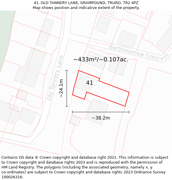 41, OLD TANNERY LANE, GRAMPOUND, TRURO, TR2 4PZ: Plot and title map