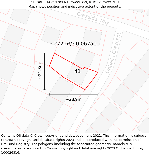 41, OPHELIA CRESCENT, CAWSTON, RUGBY, CV22 7UU: Plot and title map