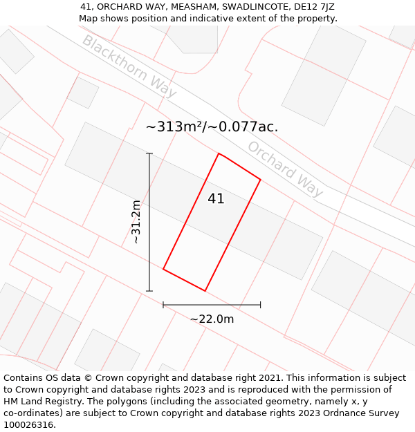 41, ORCHARD WAY, MEASHAM, SWADLINCOTE, DE12 7JZ: Plot and title map