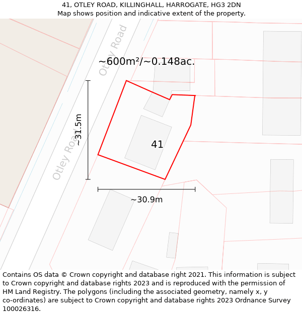 41, OTLEY ROAD, KILLINGHALL, HARROGATE, HG3 2DN: Plot and title map