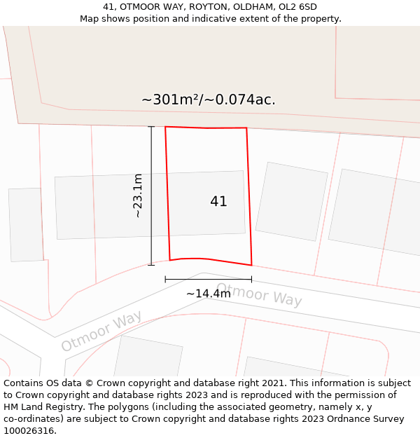 41, OTMOOR WAY, ROYTON, OLDHAM, OL2 6SD: Plot and title map