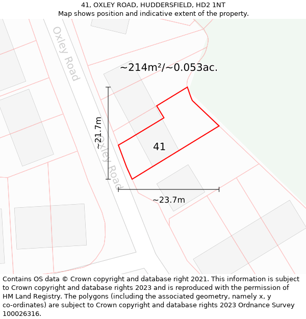 41, OXLEY ROAD, HUDDERSFIELD, HD2 1NT: Plot and title map