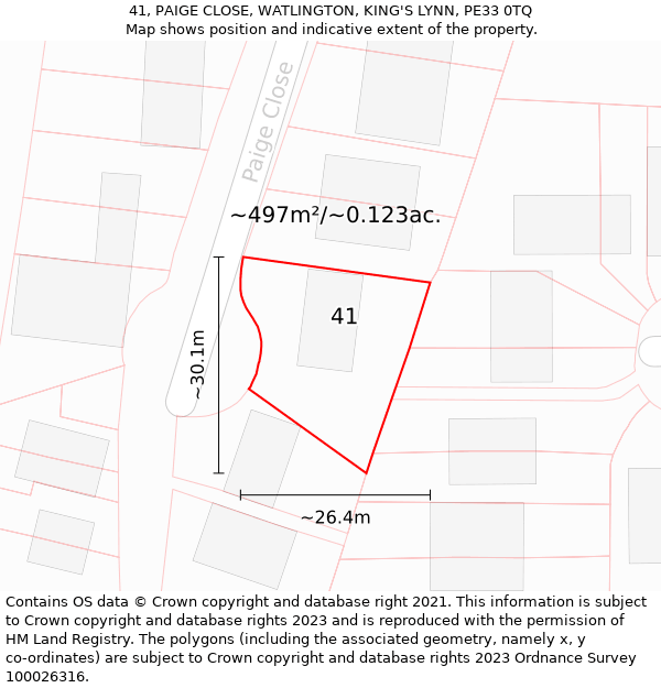 41, PAIGE CLOSE, WATLINGTON, KING'S LYNN, PE33 0TQ: Plot and title map