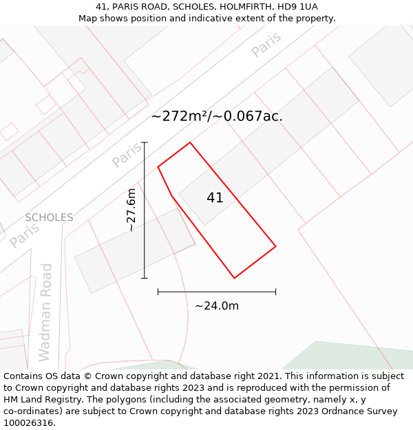 41, PARIS ROAD, SCHOLES, HOLMFIRTH, HD9 1UA: Plot and title map