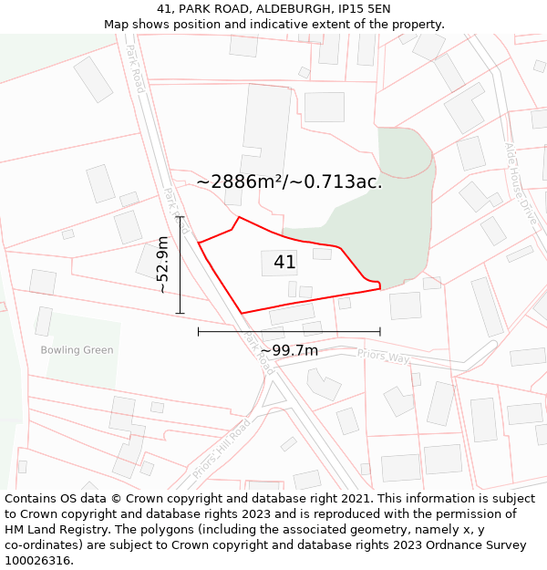 41, PARK ROAD, ALDEBURGH, IP15 5EN: Plot and title map