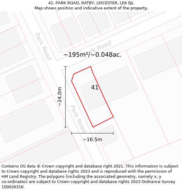 41, PARK ROAD, RATBY, LEICESTER, LE6 0JL: Plot and title map