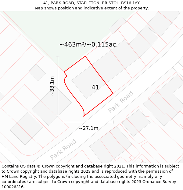 41, PARK ROAD, STAPLETON, BRISTOL, BS16 1AY: Plot and title map