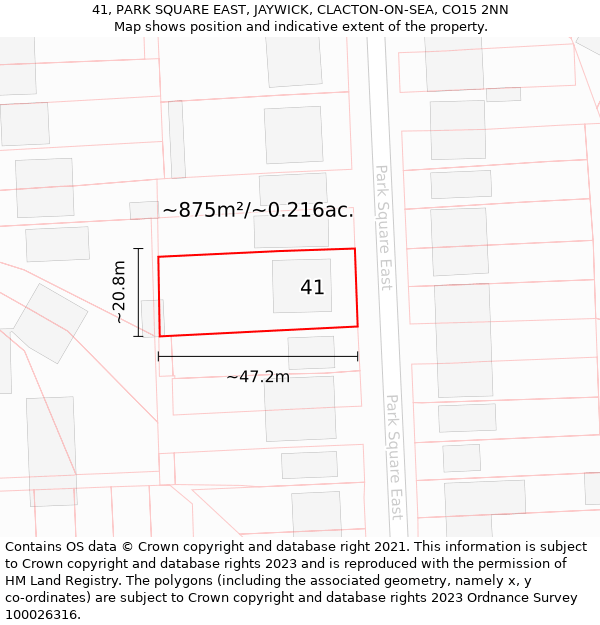 41, PARK SQUARE EAST, JAYWICK, CLACTON-ON-SEA, CO15 2NN: Plot and title map